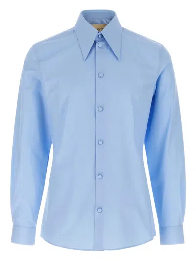 Valentino Pointed-collar Cotton Shirt In Blue