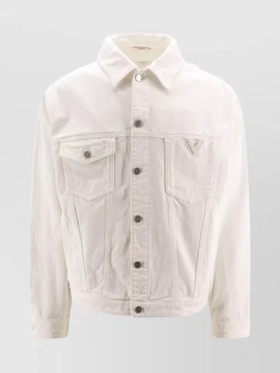 Valentino Pointed Collar Denim Jacket With Metal Vlogo Detail