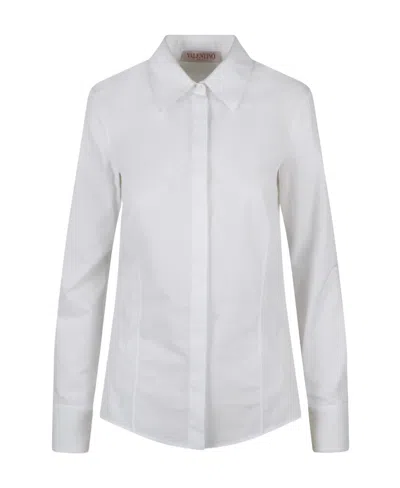 Valentino Pointed-collar Long-sleeve Shirt In White