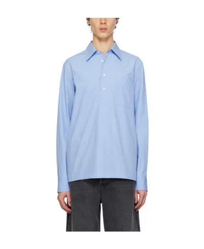 Valentino Pointed Collar Long-sleeved Shirt In Blue