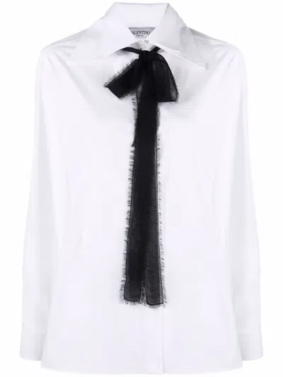 Valentino Pointed-collar Pussy-bow Blouse In Weiss