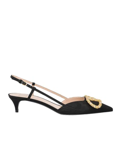Valentino Garavani Valentino Logo Embellished Slingback Pumps In Black