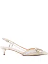 Valentino Garavani Vlogo Signature Silver Leather Pumps With Pointed Toe And Side Buckle In White