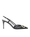 Valentino Garavani Woven Buffed Nappa Leather Pump With Ankle Strap And Logo Hardware In Black
