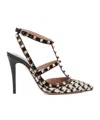 Valentino 100mm Rockstud Pied-de-poule Pumps In Black