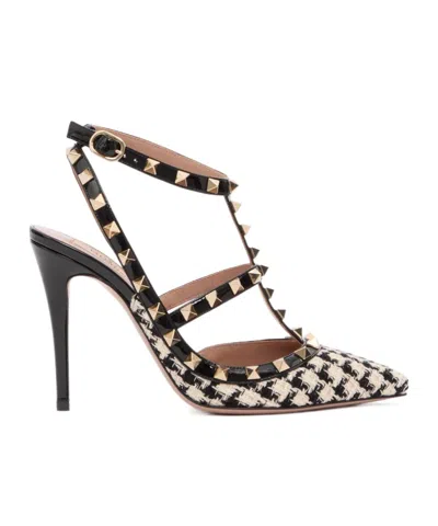 VALENTINO GARAVANI ROCKSTUD PUMP IN PIED-DE-POULE FABRIC 100MM