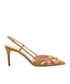 Valentino Garavani Vlogo Signature Slingback Pump In Crust Leather With Floral Embroidery 80mm Woman In Brown