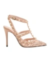 Valentino Rockstud 100 Lace And Leather Pumps In Pink