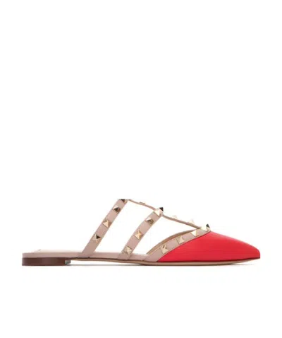 Valentino Garavani Valentino Rockstud Caged Patent Flat In Red