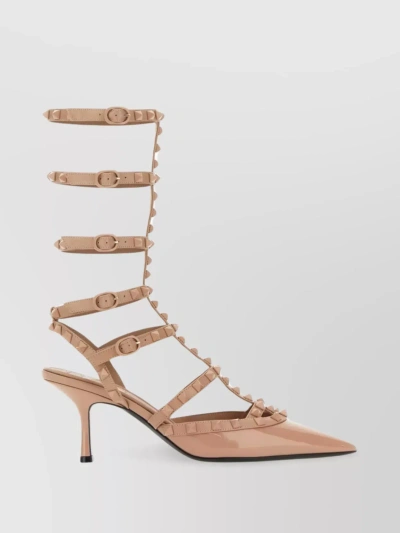 Valentino Garavani Pointed Strappy Heel With Stud Embellishments In Pink