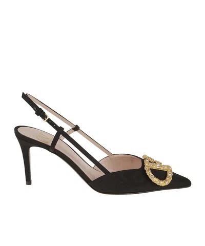 Valentino Garavani Valentino Vlogo Signature Pointed Toe Pumps In Black Crystal