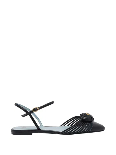 Valentino Garavani Pointed-toe Leather Ballet Flats In Black