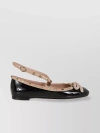VALENTINO GARAVANI POINTED-TOE PATENT BALLET FLATS WITH BOW AND STUD EMBELLISHMENTS