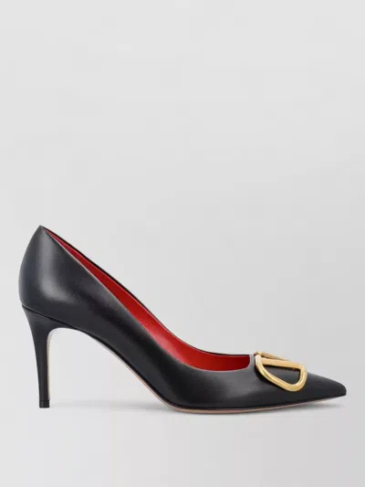 Valentino Garavani Pointed Toe Pumps Stiletto Heel Gold Embellishment In Black