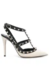 Valentino Pointed Toe Pumps With Metallic Studded Straps