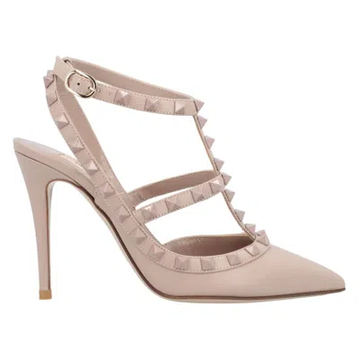 Valentino Garavani Valentino Pointed Toe Rockstud Pumps With Adjustable Ankle Strap In Neutral