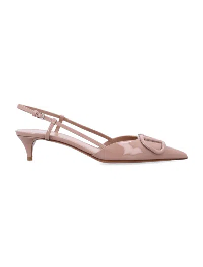 Valentino Garavani Vlogo Signature Patent Leather Slingback Pump 40mm Woman Rose Cannelle 42 In Beige
