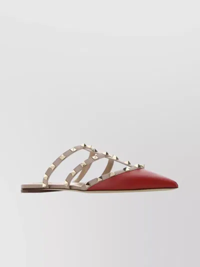 Valentino Garavani Pointed Toe Studded Leather Slippers In Red