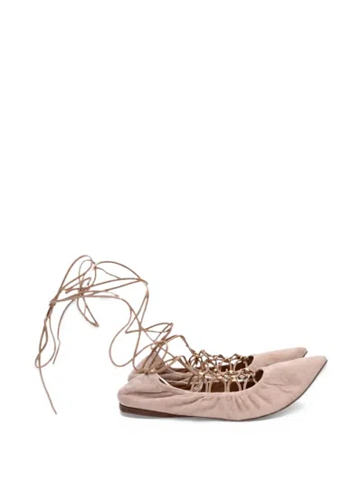 Pre-owned Valentino Garavani Pointed-toe Wrap-up Ballet Flats In Neutrals