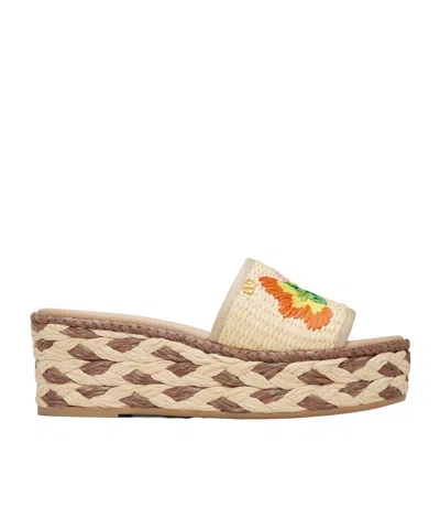 Valentino Garavani Polished Leather And Woven Faux Grass Platform Sandals In Brown