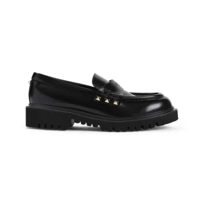 VALENTINO GARAVANI VALENTINO POLISHED LEATHER LOAFERS WITH STUDS AND CHUNKY SOLE