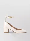 Valentino Polished Patent Block Heel Pumps In Cream