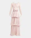 Valentino Polka-dot Chiffon Tiered Ruffle Gown In Pink