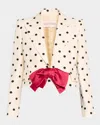 Valentino Bow-embellished Polka-dot Silk-shantung Jacket In Light Hazelnut