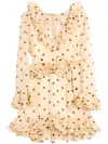 Valentino Belted Ruffled Polka-dot Wool And Silk-blend Mini Dress In Neutrals