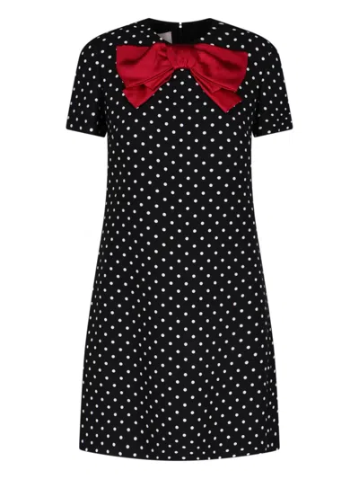 Valentino Polka Dot Mini Dress With Bow In Black