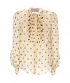 Valentino Garavani Polka Dot Ruffle Sheer Silk Organza Shirt In Yellow