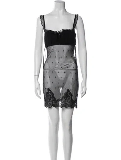 Pre-owned Valentino Polka Dot Print Embroidered Accent Nightgown In Black