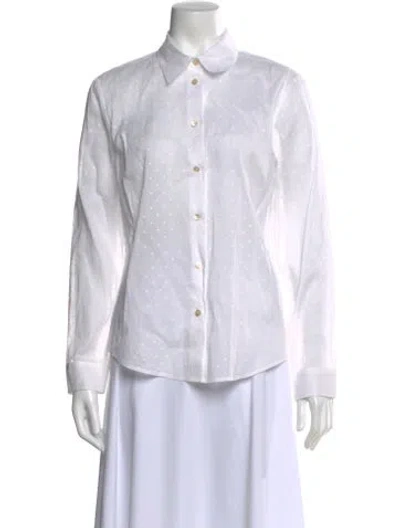 Pre-owned Valentino Polka Dot Print Long Sleeve Blouse In White