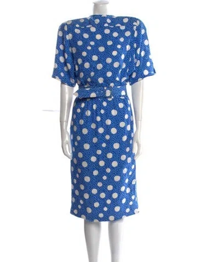 Pre-owned Valentino Polka Dot Print Midi Length Dress In Blue
