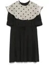 Valentino Garavani Polka Dot Bib Collar Pleated Shantung Silk Minidress In Black