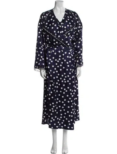 Pre-owned Valentino Polka Dot Print Scalloped Accent Robe In Blue