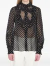 Valentino Garavani Polka Dot Tulle Bib Button-up Shirt In Black