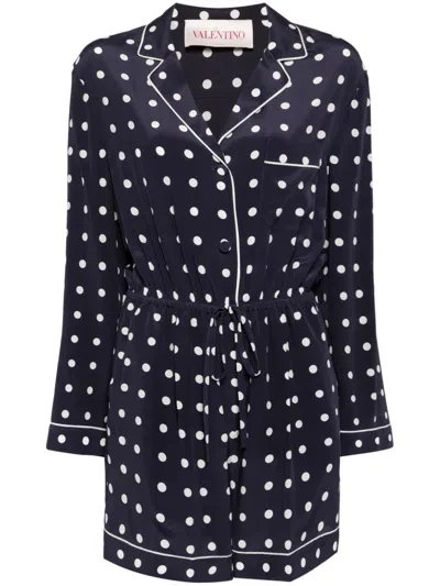 Valentino Polka Dot-print Silk Playsuit In Blue