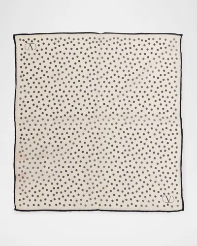 Valentino Garavani Polka Dot-print Silk Pocket Square In 108 Bianco Blu