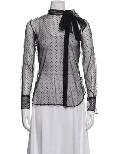 Pre-owned Valentino Polka Dot Print Tie Neck Blouse In Black
