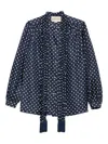 Valentino Polka-dot Ruffled Shirt In Blue