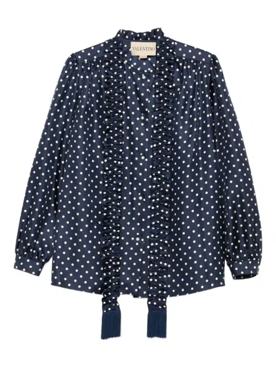 Valentino Polka-dot Ruffled Shirt In Blue