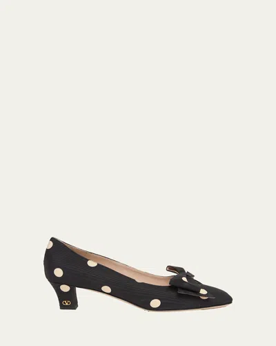 Valentino Garavani Polka Dot Satin Bow Pumps In Bmt Nero-burro