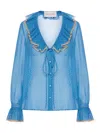 Valentino Garavani Light Georgette Shirt With Plusdepois Print In Blue