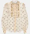 Valentino Garavani Polka Dot Ruffle Sheer Silk Organza Shirt In Yellow