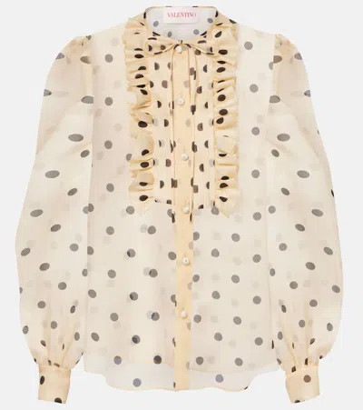 Valentino Ruffle Bib Organza Polka Dot Print Blouse In Beige