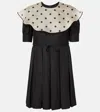 Valentino Garavani Polka Dot Bib Collar Pleated Shantung Silk Minidress In Black