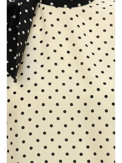 Valentino Polka Dot Silk With Side Bow Blouse In Neutral