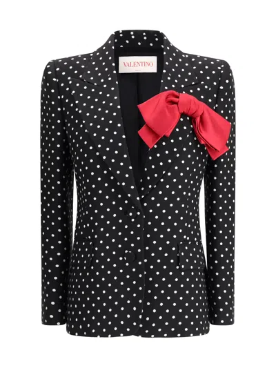 Valentino Supergran Polka Dots Blazer With Bow In Black