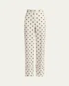 Valentino Polka Dot Straight Leg Silk Trousers In Betulla/nero